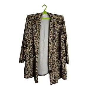 Zenana Animal Print Open Front Cardigan With Pockets Womens Size XL New